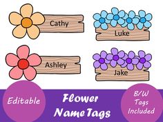 flower name tags with flowers on them