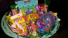 a basket filled with lots of candy and candies