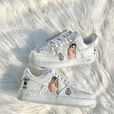 Custom Nike Air Force 1s With Ariana Grande 7 Rings Design Women's White Custom Sneakers Women's Custom Kicks Nike Air Force 1s - available in men's and kids sizes as well. (As pictured in listing photos.) Design is not a sticker and not painted, design is permanent and waterproof, Shipping : Shoes are made to order, time to create this special item just for you is around 1-2 weeks. After shipping your package will arrive in 2-4 business days for US orders 5-14 business days for International or Sneaker Gift Ideas, Custom Bandana, All White Sneakers, Custom Nike Air Force, Nike Air Force 1s, Air Force 1s, Custom Kicks, Baby Nike, Custom Nike