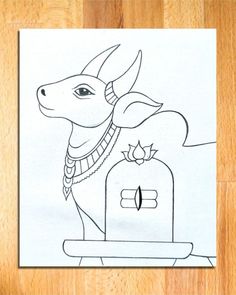 a drawing of a goat with an ornament on it's head and neck