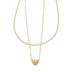 Double up on sweet styling with the Anna Filigree Multi-Strand Necklace. A classic chain paired with an adorable heart pendant, this two-in-one style takes the guesswork out of necklace layering. Designer, founder, and philanthropist Kendra Scott started her company in 2002, just three months after her first son was born. Her commitment to innovation, quality, customer service, and detail has taken her from a small startup to a billion-dollar brand. Kendra Scott is known for its design and material innovation, use of color, and signature shapes. As the lifestyle brand continues to grow, Kendra and her namesake company remain true to its founding philosophy of Family, Fashion, and Philanthropy for both customers and employees. Since its beginning, the company has given back to local, nation Double Chain Heart Pendant Necklace, Elegant Heart Charm Necklace For Layering, Heart-shaped Double Chain Necklaces For Gifts, Elegant Heart Shaped Necklace For Layering, Elegant Heart-shaped Necklace For Layering, Elegant Heart Shaped Layering Necklace, Elegant Heart-shaped Layering Necklace, Multi Strand Necklace Gold, Necklace Stacks