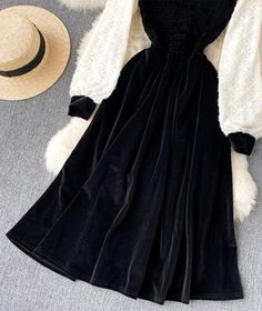 Cute A line stitching dress Fabric: corduroy Color: black,coffee Size(cm): free size S length 105 bust 80-114 waist 60-106 sleeve length 60 For more pictures of the dress, please contact us, thank you. Black Velvet A-line Dress, Black Velvet Long Sleeve Winter Dress, Velvet A-line Dress For Winter, Black Velvet Knee-length Dress, Winter Velvet Midi Dress, Long Sleeve Brown Corduroy Dress, Brown Long Sleeve Corduroy Dress, Brown Corduroy Dress For Winter, Winter Corduroy Brown Dress