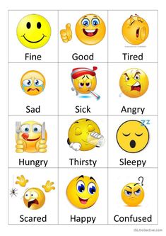 an image of different types of emoticions in the form of smiley faces and feelings