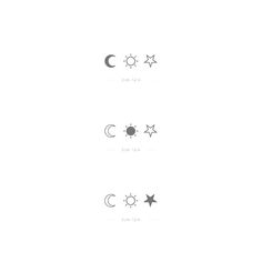 three stars and two moon are shown in the same line on a white background with black dots