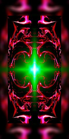 a green and red abstract design on a black background