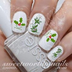 Christmas Nails Holly Berry Nail Water Decals Christmas Tree Nail Art, Nail Art Noel, Berry Nails, Tree Nail Art, New Years Nail Art, Christmas Tree Nails, Tree Nails, Christmas Gel Nails, Christmas Nail Art Designs