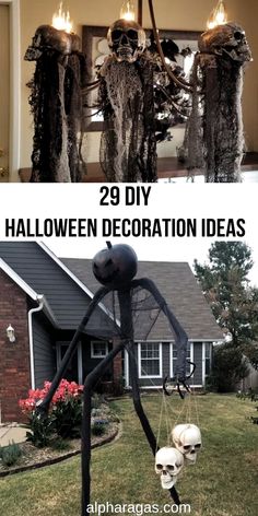 halloween decorations that look like skeletons hanging from the ceiling