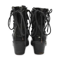 Haider Ackermann ankle boots in black with chunky heels. Features side and back zippers with laces on top. Brand = Haider Ackermann Condition = 7/10, good condition, creasing throughout, wear to piping, wear to heels, light scratches to leather Size = Women's 37.5 EU Material = Leather Hardware = Gunmetal SKU = 12110-39 Black Heeled Ankle Boots With Front Lace-up, Black Moto Boots With Front Lace-up Fastening, Haider Ackermann, Leather Hardware, Womens Boots Ankle, Chunky Heels, Piping, Womens Boots, Ankle Boots