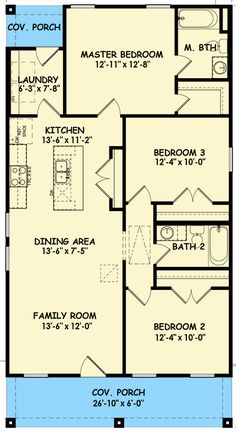 the floor plan for a two bedroom house with an attached bathroom and living room area