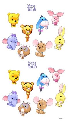 winnie the pooh and friends stickers on a white background, with different expressions