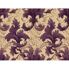 an ornate wallpaper with purple flowers and leaves