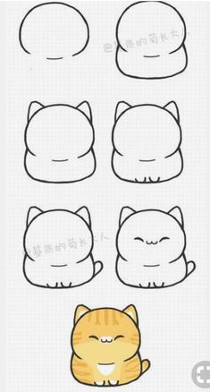 the instructions for how to draw a cartoon cat with different facial expressions and head shapes