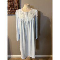 Miss Elaine Cuddleknit Gown In A Misses Size Medium. Brushed Inside And Out For Softness. Light Blue In Color. White Lace Trim And Buttons At The Neck. 65% Polyester And 35% Rayon. Machine Washable. New With Tags. Cozy Blue Sleepwear For Spring, Comfortable Blue Sleepwear For Spring, Long Sleeve Sleepwear With Lace Trim For Loungewear, Cozy Blue Sleepwear For Loungewear, Long Sleeve Lace Trim Sleepwear For Sleepovers, Comfortable Spring Nightgown For Overnight, Spring Blue Nightgown For Lounging, Blue Long Sleeve Nightgown For Sleepover, Blue Nightgown For Spring Lounging