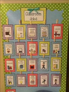 a bulletin board with pictures on it in the shape of a classroom organization wall hanging