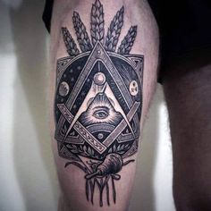 a man's leg with an all seeing eye tattoo on it