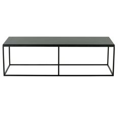 a black coffee table with two shelves on each side