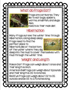 a poster with information about what frogs eat and how to use them for their habitat