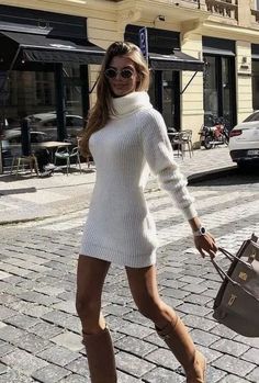 Vinter Mode Outfits, White Sweater Dress, Sweater Dress Outfit, Sweater Dress Oversized, Knitted Dresses, Dress Sweater, Trendy Fall Outfits, Winter Fits, Chic Outfit