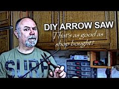 a man holding a pair of scissors in front of a kitchen counter top with the words diy arrow saw on it