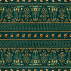 a green and gold wallpaper with intricate designs on it's sides, in the style of art deco