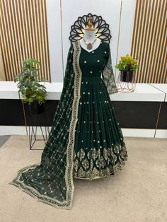 #ad Top Seller for NEW DESIGNER FAUX GEORGETTE GOWN WITH ATTRACTIVE DUPATTA FOR RECEPTION WEAR, Fashion Party Clothing Wedding Anarkali Dress, Ceremonial Wedding, Wedding Salwar Suits, Green Anarkali, Pink Anarkali, Georgette Gown, Gown With Dupatta, Choli Blouse, Cotton Gowns