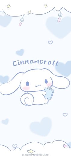 a cartoon rabbit holding a cup in its mouth with the words cinnmoraff above it