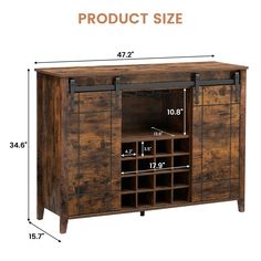 the sideboard is made out of wood and has two wine racks on one side