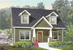 this is a computer rendering of the front elevation of these small houseplans and porches