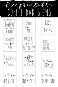 coffee bar signs with the words free printable