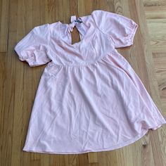 Nwt Pink Babydoll Dress. Size 3 Pink Puff Sleeve Dress With Tie Back, Pink Short Sleeve Dress With Tie Back, Short Sleeve Pink Dress With Tie Back, Cute Tie Back Dress For Day Out, Cute Tie-back Dress For Day Out, Spring Dresses For Playdate, Mini Dress With Tie Back And Short Sleeves, Casual Summer Maternity Mini Dress, Cute Pink Mini Dress With Tie Back