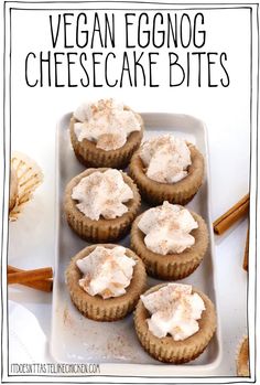 vegan eggnog cheesecake bites on a white plate