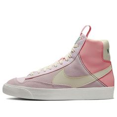 DQ0369-600 Retro Nike High-top Sneakers For Spring, Retro Pink Lace-up High-top Sneakers, Retro Pink High-top Sneakers With Round Toe, Retro Pink Sneakers For Sports, Retro Pink Sports Sneakers, Vintage Pink High-top Sneakers, Pink High-top Sneakers For Sports In Spring, Pink High-top Sneakers For Spring Sports, Nike Blazer Mid 77