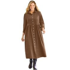 The perfect dress for cooler temperatures. Shirt collar. Easy full button front. Pintucks on bodice. Corduroy Shirt Dress, Plus Size Petite, Mini Skater Dress, Corduroy Dress, Woman Within, Sweater Dress Midi, Dress 16, Mini Shift Dress, Lace Gown