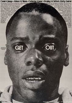 an advertisement for the movie get out with two eyes painted on it's face