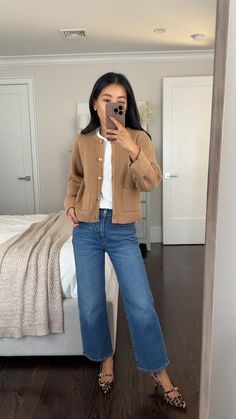 5 Fall Work Outfit Ideas, Petite Friendly Jackets Simple Fall Outfits For Work, Feminine Jean Outfits, Casual Work Outfits With Sneakers Fall, Sweater Outfits Petite, Fall Millenial Outfits, Fall Gen Z Outfits, Business Casual Outfits Pop Of Color, White Cardigan And Jeans Outfit, Fall Work Outfits For Women Casual Jeans