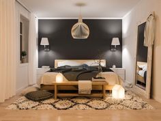 Chambre à coucher Elegant Bedrooms, Bedroom Designs For Couples, Romantic Diy, Black Accent Walls, Small Bedroom Designs, Adult Bedroom, Design Room, Small Room Bedroom