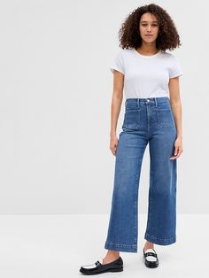 Wide Leg Jeans Outfit, High Rise Wide Leg Jeans, Fall Pants, Cropped Wide Leg Jeans, Gap Denim, Crop Jeans, Gap Jeans, Wide Leg Denim, Covet Fashion