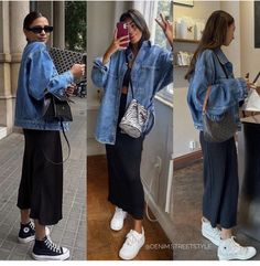 Long Denim Jacket, Denim Skirt Outfits, Mode Casual, Mode Inspo, Denim Jackets, Looks Style