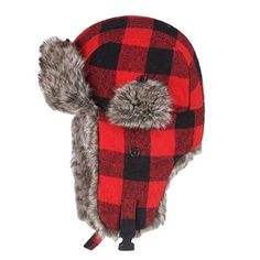 Thick Plaid Bomber Hat with Earflaps-Hats-Innovato Design-Red-Innovato Design Russian Ushanka, Faux Fur Hat, Warm Winter Hats, Trapper Hats, News Boy Hat, Casual Hat, Hats For Sale, Red Hats, Winter Hat