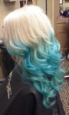 Blonde To Blue Ombre Hair, Blond To Blue Ombre Hair, Blonde Blue Ombre Hair, Blonde To Teal Ombre, Turquoise Hair Ombre, Blue To Green Ombre Hair, Dyed Hairstyles, Blonde And Blue Hair, Aqua Hair