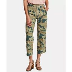 Free People's all-cotton cargo jeans get noticed in a cropped length and modern camo print, heavy Jean material. Approx. inseam: 25-1/2" Rise: approx. 12-3/8"; cropped leg Front zipper and button closures; belt loops 4-pocket styling Size: 27R JB-Box-I-crosslist Camo Print Pants, Camouflage Jeans, Womens Camo, Patterned Jeans, Camo Pants, Free People Jeans, Capri Jeans, Junior Outfits, Free People Pants