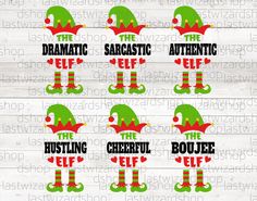 christmas elf svg files with the word's name in red and green font