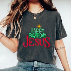 Christian Christmas Happy Birthday Jesus Gift. Discover our Christian Apparel collection, a thoughtfully curated range of clothing that allows you to express your faith in style. Featuring inspiring scripture verses, uplifting messages, and unique designs, these high-quality garments are perfect for everyday wear or special occasions. Elevate your wardrobe and share the love of Christ with our comfortable, fashionable, and faith-based clothing items. Make a powerful statement that reflects your faith with this stylish Christian Christmas Happy Birthday Jesus Gift. Perfect for everyday or any special occasions, this timeless piece of apparel is made from quality materials and features an eye-catching design. Show off your spiritual values wherever you go while enjoying the comfort of a ligh Happy Birthday Jesus Decorations, Jesus Birthday Shirt, Christian Christmas Tshirt, Christmas Scripture Shirt, Cricut Christmas Shirts Jesus, Happy Birthday Jesus Shirt, Christmas Happy Birthday, Jesus Gift, Jesus Gifts