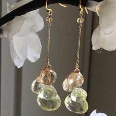 Gold Filled Semi Precious Stone Drop Dangle Earrings. Stones: Lemon Quartz Green Amethyst Champagne Topaz Smokey Quartz Cluster Jewelry, Earrings Stones, Stone Dangle Earrings, Family Jewels, Semi Precious Stone, Lemon Quartz, Drop Dangle Earrings, Green Amethyst, Smokey Quartz