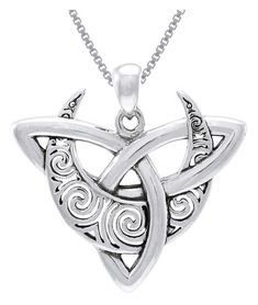 This .925 Sterling Silver pendant showcases a crescent moon with Celtic spiral designs entwined with a Celtic Trinity knot. This fascinating pendant is strung on an 18 inch sterling silver box chain that secures with a spring ring clasp. Inspired by the artwork of artist Brigid Ashwood. Kule Ting, Celtic Triquetra, Celtic Necklace, Celtic Pendant, Trinity Knot, Silver Jewelry Necklace, Silver Jewelry Pendant, Christian Jewelry, Celtic Jewelry