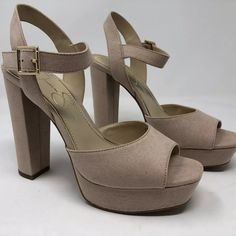 New Size 7.5 Jessica Simpson Platform Heels In Powder Nude Open Toe With Supportive Buckle Ankle Strap Faux Suede Type Material Unworn And Come In Original Box With Packaging Beige Platform Heels For Office, Office Beige Platform Heels, Beige Platform Heels With Open Heel, Beige High Heel Heels For Formal Occasions, Beige Platform Heels For Formal Occasions, Formal Beige Platform Heels, Beige Block Heels With 4-inch Heel, Beige High Heel Shoes, Beige Platform Heels For Evening