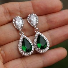 Emerald Green Earrings Bridal Green Jewelry Wedding | Etsy Sparkling Green Crystal Jewelry, Hand Set Teardrop Chandelier Earrings For Gift, Sparkling Pear-shaped Jewelry For Gifts, Elegant Green Pear-shaped Jewelry, Formal Drop Emerald Earrings, Green Pear-shaped Earrings For Formal Events, Dazzling Green Sterling Silver Earrings, Sparkling Drop Earrings For Anniversary, Green Round Crystal Earrings For Formal Occasions