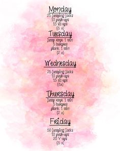 a pink watercolor background with the words monday and friday written in different font styles