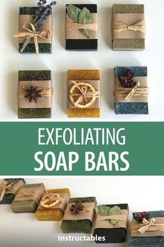 soap bars are wrapped in brown paper and tied with twine ribbons, decorated with dried herbs and star anise