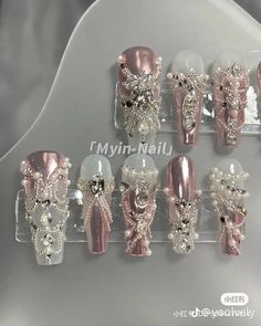 God Nails, Rococo Nails, Nail Inspo Ideas, Charm Nails, Stylish Nails Designs, Grunge Nails, Girly Acrylic Nails